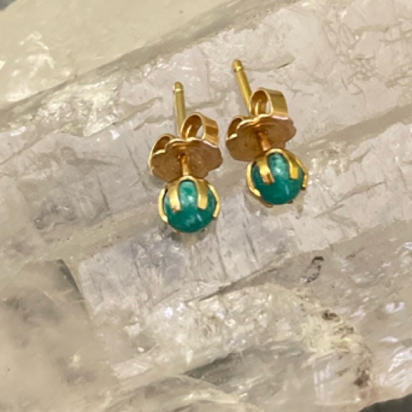 14k Gold Turquoise Stud Earrings - Picture 2 of 13